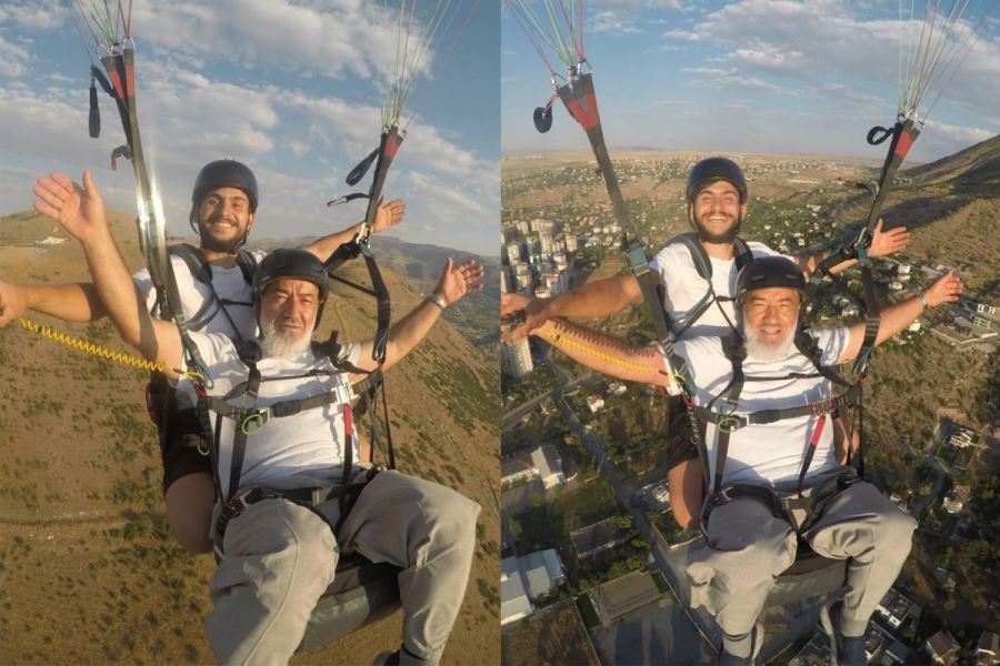 Paraşütle uçan dede heyecandan göğü inletti: 