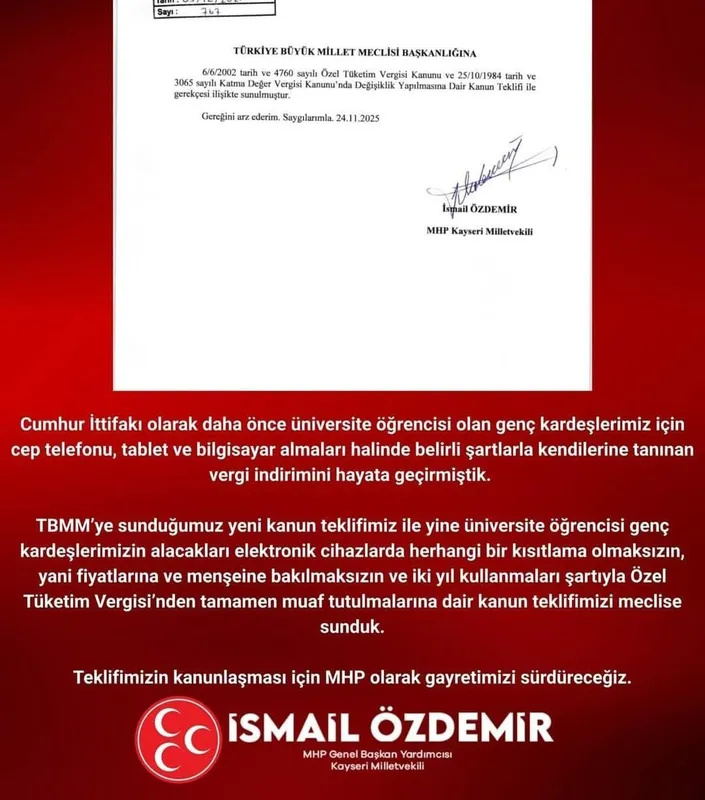 MHP’li Özdemir’den üniversiteliler için kanun teklifi

